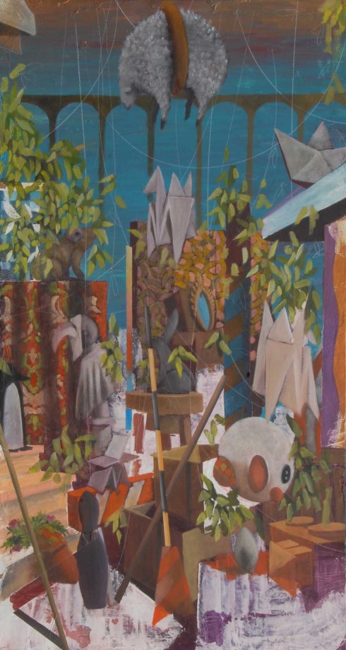 Abbreviazione della trama, 2013, olio su tavola, 130x70cm