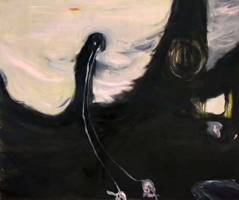 Il padre nel bosco confonde tronchi per figli e ne piange i volti, Olio su tela, cm 60 x 50, 2011