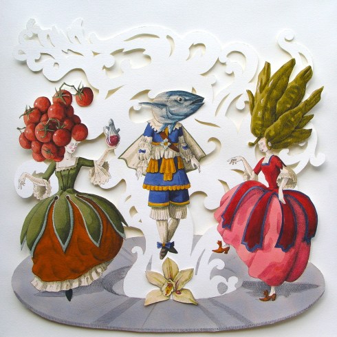 Vanni Cuoghi, Girotonno, acquerello e china su carta, 50x50 cm., 2014