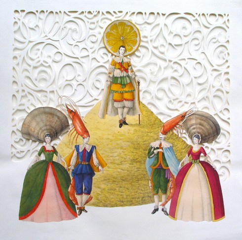 Vanni Cuoghi, Il principe ha riso, acquerello e china su carta, 70x70 cm., 2014