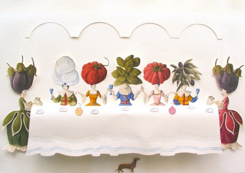 Vanni Cuoghi, La felicità è al piano di sopra, acquerello e china su carta, 70x100 cm., 2014