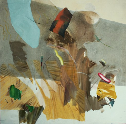 Chiara Campanile, Mangiando salsicce con Giuseppe Abate, olio e acrilico su tela, 90x85 cm., 2013