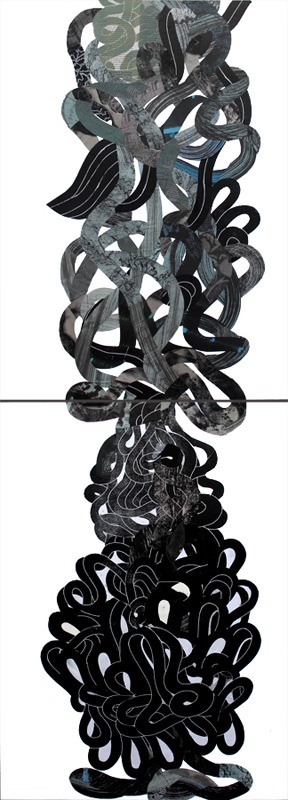 Claudia Marini, Grovigli, collage su forex, dittico 35x24 cm. cad, 2014