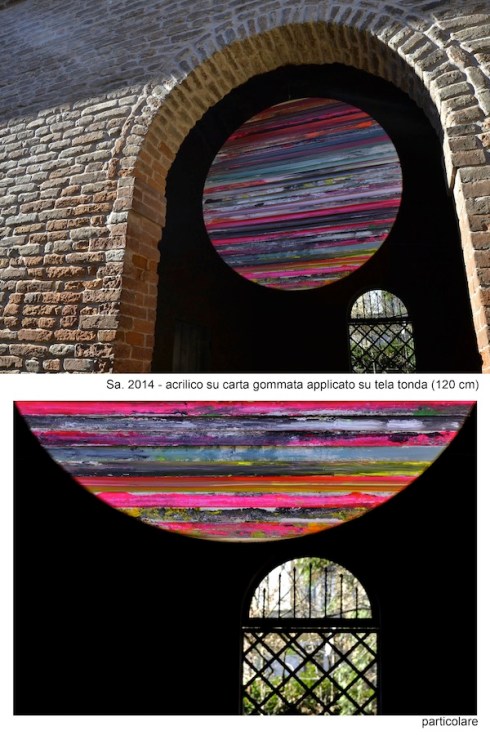 Paolo Bini, Sa, acrilico su carta gommata applicata su tela, 120x120 cm., 2014