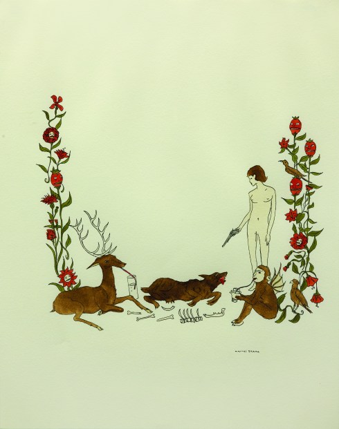 Marcel Dzama, Senza titolo, inchiostro e acquarello su carta, 35,6x27,9 cm, 2000-