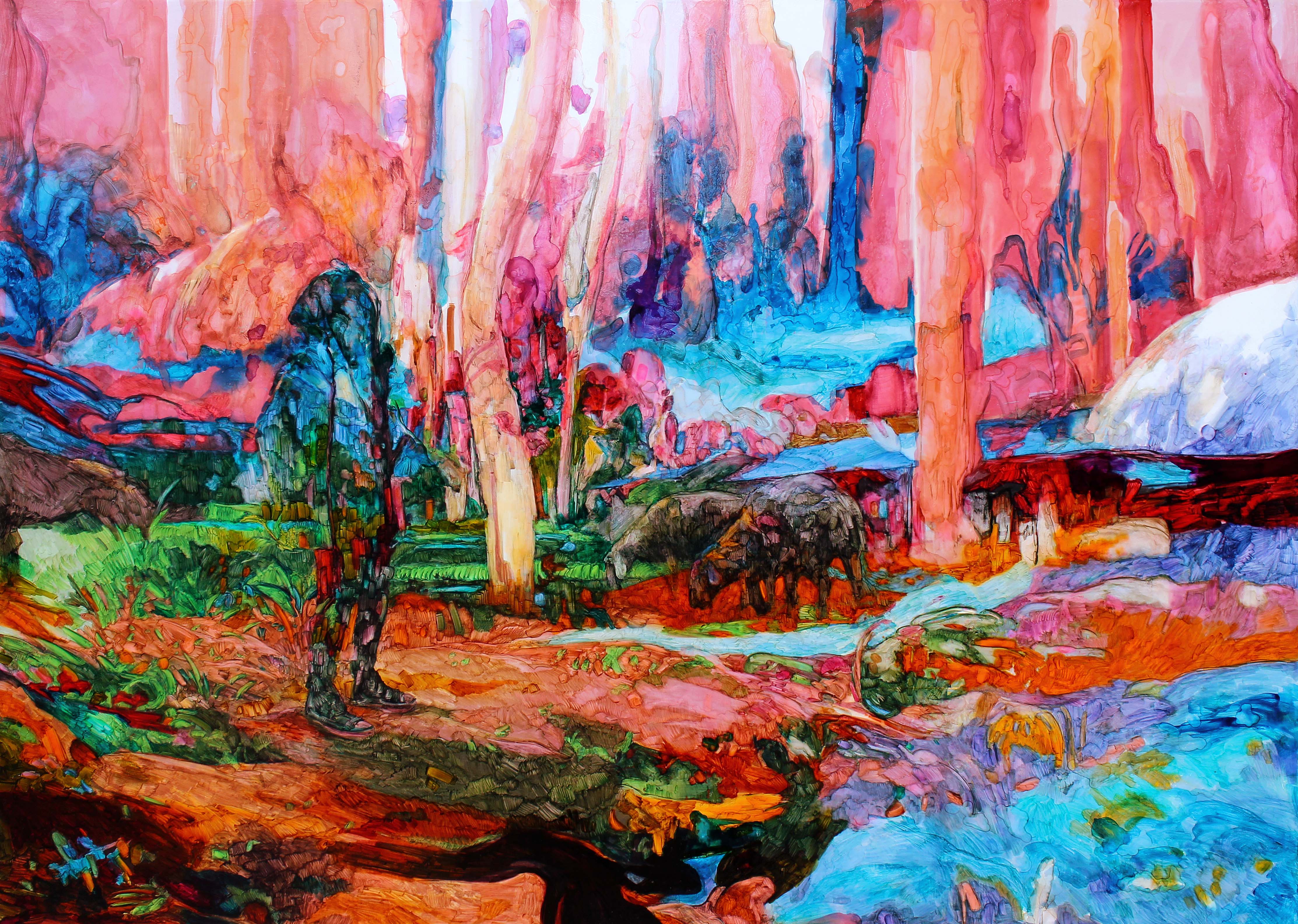 TIMELINE CURRENT LOCATION_III_MixedMediaOnGlossyPaperOnWood_82X114_2016