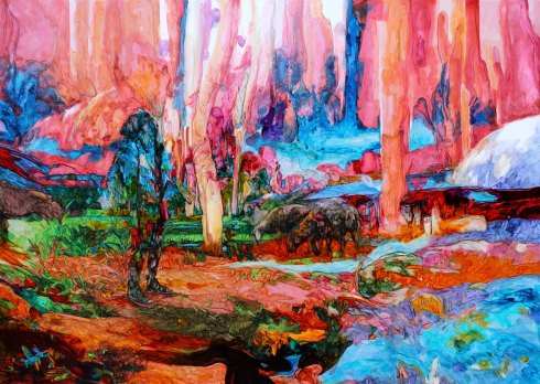 TIMELINE CURRENT LOCATION_III_MixedMediaOnGlossyPaperOnWood_82X114_2016