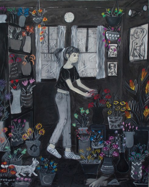 cura, acrilico e fusaggine pastelli e gesso su cotone grezzo , 96x123cmpg